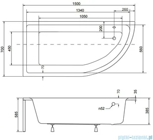 Besco Praktika 150x70cm wanna asymetryczna lewa + obudowa + syfon - Wanny - miniaturka - grafika 2