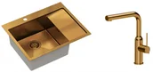 Zlewozmywaki z baterią - QUADRON Quadron Zlewozmywak stalowy jednokomorowy z ociekaczem RUSSEL 116 kolor miedziany z baterią ANGELINA Q LINE z wyciąganą wylewką - miniaturka - grafika 1