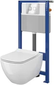 Stelaże i zestawy podtynkowe do WC - Cersanit Set B227 Aqua Zestaw Toaleta WC podwieszana 56x36 cm CleanOn bez kołnierza z deską wolnoopadającą stelażem i przyciskiem biały S701-406 - miniaturka - grafika 1