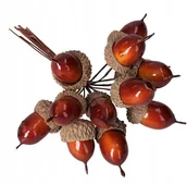 Sztuczne kwiaty - Żołędzie Dekoracyjne Na DRUCIKU12SZT Ozdoba Jesień - miniaturka - grafika 1