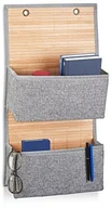 Półki łazienkowe - Relaxdays przechowywaniu łazienkę i korytarz wisząca, 33 cm szerokości drzwi garderoba z zamkiem zwijanego półkami, z bambusa i materiału, szary, szary, medium 10021796_58 - miniaturka - grafika 1