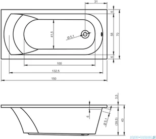 Riho Miami wanna prostokąta 150x70 z hydromasażem Air lewa BB58005A1GH1009 - Wanny z hydromasażem - miniaturka - grafika 2