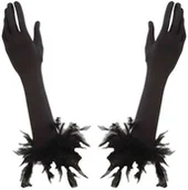 Dodatki do strojów karnawałowych - Widmann Rękawiczki "Larson z piórami", czarne, 37 cm WI1446F - miniaturka - grafika 1