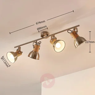 Lampenwelt COM 4-punktowa lampa sufitowa LED Dennis z drewnem - Lampy sufitowe - miniaturka - grafika 3
