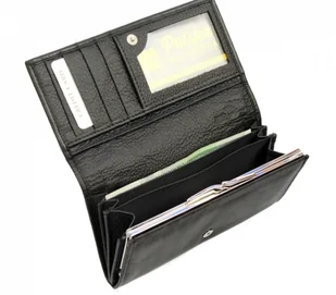 PolskaGalanteria.pl Portfel Damski PolskaGalanteria Długi Z Klamrą Skóra Naturalna Cielęca Czarny z Wstawką KP D1602 - Portfele - miniaturka - grafika 4