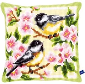 Poduszki dekoracyjne - Vervaco vervaco PN 0143499 poduszka ze wzorem krzyżykowym, ptaki i kwiaty V0143499 - miniaturka - grafika 1