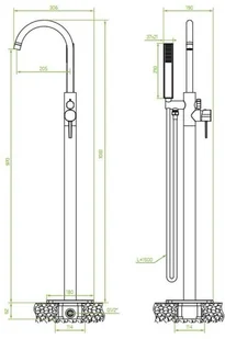 Laveo Pola bateria wannowa złoty BAPG11S - Baterie wannowe i prysznicowe - miniaturka - grafika 3