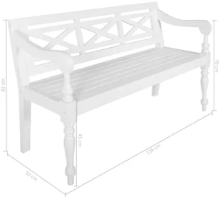 vidaXL Ławka Batavia, 136 cm, lite drewno mahoniowe, biała vidaXL - Ławki do przedpokoju - miniaturka - grafika 6