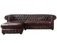 Narożniki - Vente-Unique Sofa narożna BRENTON ze 100% skóry bawolej Chesterfield - Wiśnia - narożnik lewostronny - miniaturka - grafika 1