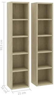 vidaXL Szafki na płyty CD, 2 szt., dąb sonoma, 21x16x93,5 cm, płyta vidaXL - Szafki do salonu - miniaturka - grafika 6