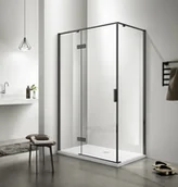 Kabiny prysznicowe - BRAVAT Kabina prysznicowa prostokątna 1-skrzydłowa 80x100x200 SNB 80/100 L czarny mat szkło transparentne lewa z powłoką Nano Glass - miniaturka - grafika 1