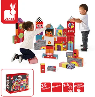 Janod Ogromne klocki 2 w 1 Domki i postacie 35 elementów, 3797-0 - Klocki - miniaturka - grafika 2