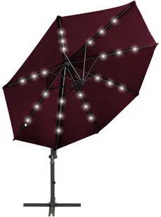 vidaXL Parasol wiszący ze słupkiem i oświetleniem LED, bordowy, 300 cm 312334 - Parasole ogrodowe - miniaturka - grafika 6