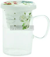 Kubki - Nuova Cer Easy life r2s SZKLANY KUBEK Z PORCELANOWYM ZAPARZACZEM I POKRYWKĄ Natural - Kwiaty (352 NATU) - miniaturka - grafika 1