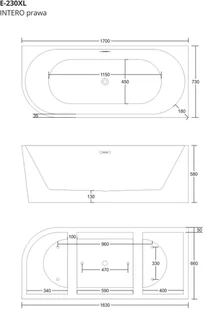 Corsan Wanna narożna Intero prawa 170 cm z wykończeniem białym 649506 - Wanny - miniaturka - grafika 11