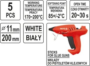 Yato KLEJ TERMOTOPLIWY 11,2x200MM 5SZT KOLOR BIAŁY YT-82438 YT-82438 - Kleje i inne preparaty budowlane - miniaturka - grafika 3