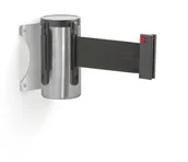 Wyposażenie miejsc publicznych - AJ Produkty Taśmowy system wygradzający, 2300 mm, stal szczotkowana, czarna taśma - miniaturka - grafika 1