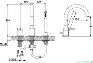 KOHLMAN Axel Black bateria wannowa 3-otworowa z obrotową wylewką czarny mat QB241AB | - Baterie umywalkowe - miniaturka - grafika 2