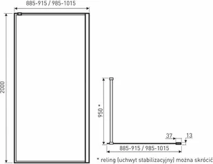 Kerra Ścianka prysznicowa WALK IN 90x200 cm / 8 mm, szprosy czarny mat Techno 90 - Ścianki i drzwi prysznicowe - miniaturka - grafika 6