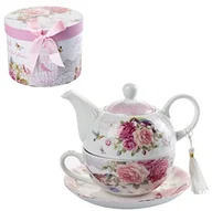 Dzbanki i imbryki - London Boutique Zestaw do herbaty Tea for One dzbanek na herbatę filiżanka suacer Vintage Flora róża lawenda porcelana prezent-Box, 15x15cm - miniaturka - grafika 1