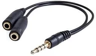 Kable - No name Audio Redukcja Jack Jack 3,5 mm M 4-pólový Jack 3,5mm 2x F 0.2 stereo czarna KAAJ3JCK01 - miniaturka - grafika 1