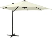 Parasole ogrodowe - vidaXL Parasol wiszący z lampkami LED i słupkiem, piaskowy, 300 cm 312328 - miniaturka - grafika 1
