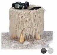 Pufy i podnóżki - Relaxdays taboret ze sztucznego futra, puszysty, 4 drewniane nogi, tapicerowany podnóżek, sztuczne futro, okrągły, dekoracyjny taboret wys. x śr.: 31 x 31 cm, brązowy, rozmiar - miniaturka - grafika 1