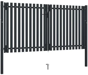 VidaXL Dwuskrzydłowa brama ogrodzeniowa, stal, 306x200 cm, antracytowa 146353 VidaXL - Akcesoria do ogrodzeń - miniaturka - grafika 2