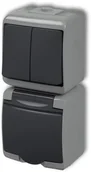Wyłączniki światła i elektryczne - Karlik JUNIOR - Łącznik świecznikowy z gniazdem hermetycznym (klapka grafitowa) (popielaty / grafitowy) 30WGHH-2p - miniaturka - grafika 1