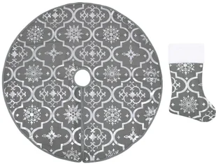 vidaXL Luksusowa osłona pod choinkę ze skarpetą, szara, 150 cm vidaXL - Pozostałe akcesoria świąteczne - miniaturka - grafika 3