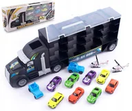 Samochody i pojazdy dla dzieci - Ciężarówka Laweta Z Naczepą I Resorakami Garaż - miniaturka - grafika 1