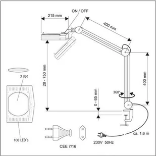 MAUL Lampka LED z lupą na biurko MAULvitrum, 7W, mocowana zaciskiem, biała M8265002 - Lampy stojące - miniaturka - grafika 3
