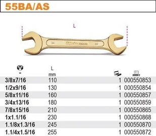 Beta KLUCZ PŁ.DWUSTR.NIEISK.CALOWY 5/8X11/16 55BA/AS/5/8X11/16 - Klucze i nasadki - miniaturka - grafika 2