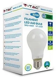 V-TAC Żarówka LED 4W Filament E27 A60 Mleczna VT-1934 2700K 400lm - Żarówki LED - miniaturka - grafika 2