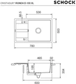 Zlewozmywaki - Schock Ronda D-100XL Zlewozmywak granitowy jednokomorowy 78x50 cm Cristalite+ asphalt ROND100XLASP - miniaturka - grafika 1