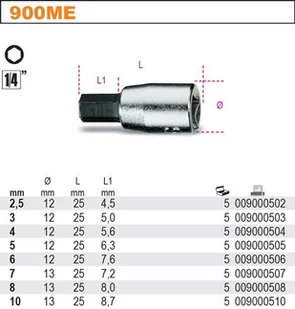 Beta NASADKA 1/4" Z KOŃCÓWKĄ TRZPIENIOWĄ 3MM 900ME/3 - Klucze i nasadki - miniaturka - grafika 2