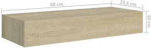VidaXL Lumarko Półka ścienna z szufladą, kolor dębu, 60 x 23,5 x 10 cm, MDF 330261 VidaXL - Półki do salonu - miniaturka - grafika 9