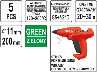 YATO KLEJ TERMOTOPLIWY 11,2x200MM 5SZT KOLOR ZIELONY YT-82436 YT-82436 - Kleje i inne preparaty budowlane - miniaturka - grafika 3