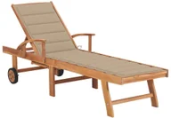 Leżaki ogrodowe - vidaXL Leżak z beżową poduszką, lite drewno tekowe 3063009 - miniaturka - grafika 1