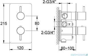 KOHLMAN Axel Black bateria podtynkowa termostatyczna z dwoma wyjściami czarny mat QW432AB | - Baterie umywalkowe - miniaturka - grafika 2