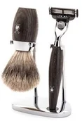 Akcesoria do golenia męskie - Mühle Zestaw do golenia Mühle Kosmo - stojak, maszynka z głowicą Mach 3, pędzel fine badger - dąb torfowy S 281 H 873 - miniaturka - grafika 1
