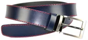 Paski - Complex (PL) Pasek Męski Skórzany (PL) Skóra Licowa EXTRA 35 mm GRANATOWY MALINOWA NITKA Klamra Nowoczesna - miniaturka - grafika 1