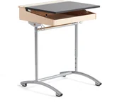 Meble do szkół i przedszkoli - AJ Produkty Ławka szkolna z regulacją wysokości ACCESS, 650x550x700-900 mm, brzoza, linoleum dzwiękochłonne, ciemny szary - miniaturka - grafika 1