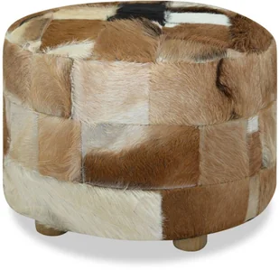 vidaXL Okrągły puf, prawdziwa skóra, 50 x 50 x 45 cm - Taborety i hokery - miniaturka - grafika 2