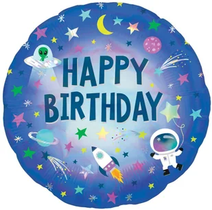 AMSCAN Balon foliowy Happy Birthday Kosmos - 46 cm - 1 szt. 4131001 - Urodziny dziecka - miniaturka - grafika 2