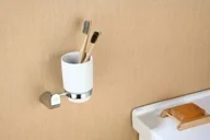 Kubki na szczoteczki do zębów - Art Platino EMIRA Uchwyt z porcelanową szklanką wykończenie chrom EMI-85050 - miniaturka - grafika 1