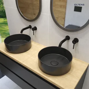 Oltens LAGDE Umywalka 35,5 cm nablatowa okrągła z powłoką SmartClean czarny mat 40804300 - Umywalki - miniaturka - grafika 5