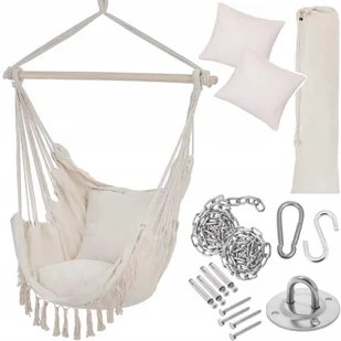 Hamak brazylijski krzesło z poduszkami biały - Fotele ogrodowe wiszące - miniaturka - grafika 2