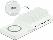 Huby USB - Delock Stacja ładująca USB 6 w 1 z bezprzewodową ładowarką, ładowanie do 6 urządzeń jednocześnie do laptopów, smartfonów i tabletów, (2 x USB-C PD + 3 x USB A) o mocy 110 W, 41450 41450 - miniaturka - grafika 1