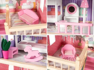 Mamabrum Duży drewniany 3-piętrowy domek dla lalek z tarasem zestawem mebli i oświetleniem LED DOMEK W06A405 - Domki dla lalek - miniaturka - grafika 32